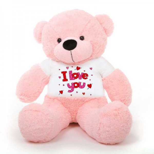 Pink 5 Feet Big Teddy Bear Wearing A I Love You T-Shirt